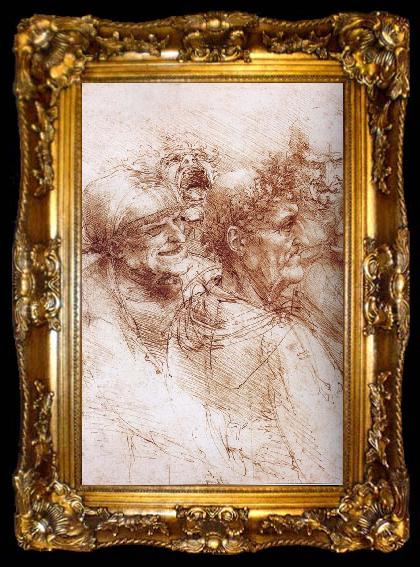 framed  LEONARDO da Vinci Funf studies of grotesque faces, ta009-2